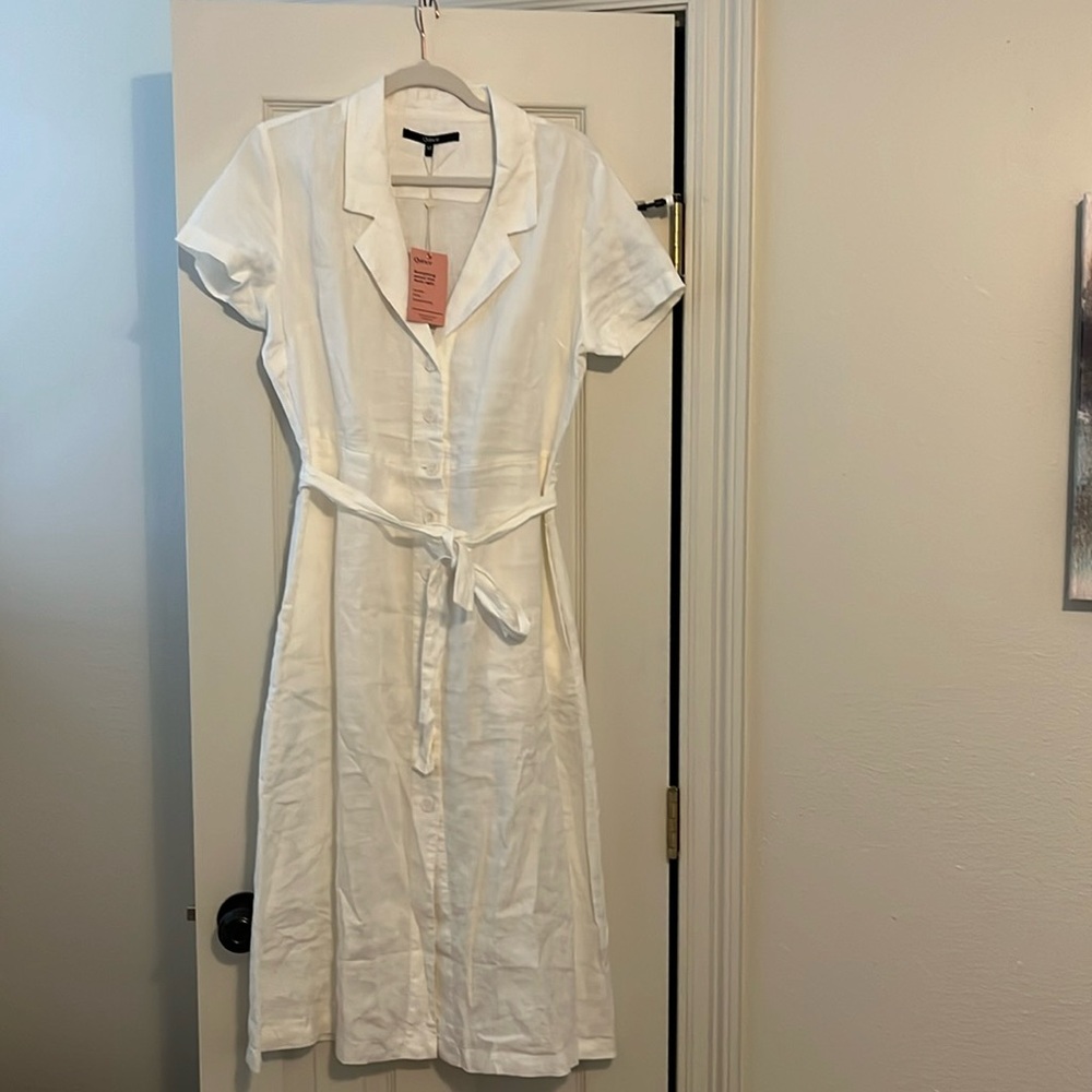 NWT Size Medium White 100% European Linen Button Front Dress